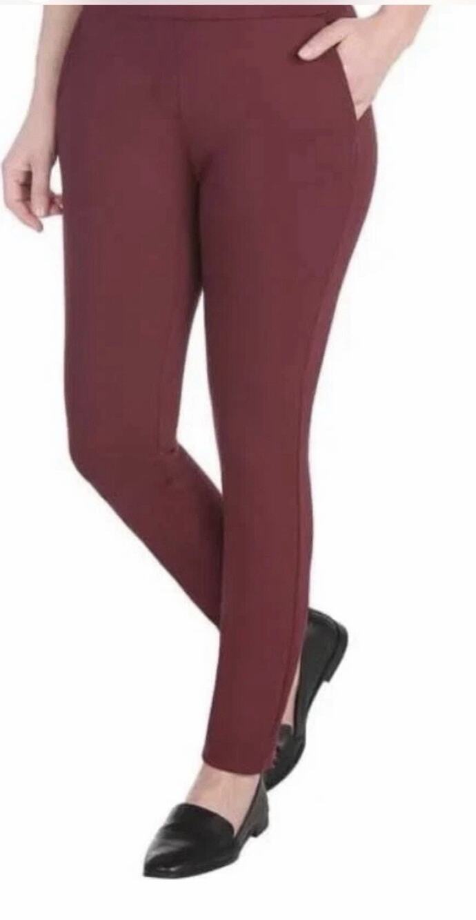 Dalia Women’s Mid-Rise Built-In Tummy Control Panel Pants, Ruby, Size XL